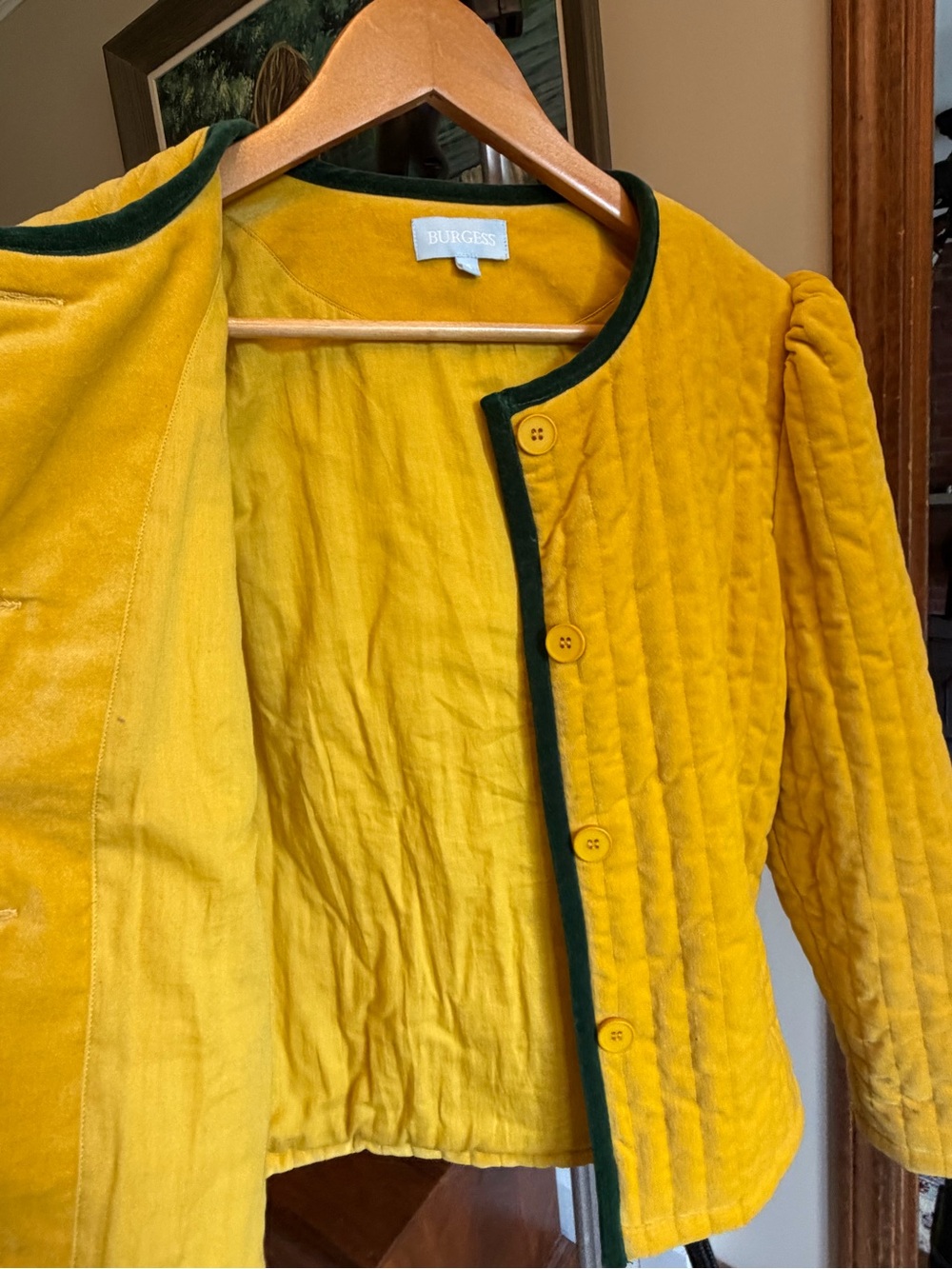Urge Quilted Yellow Jacket with Dark Green Trim - Picture 5 of 10